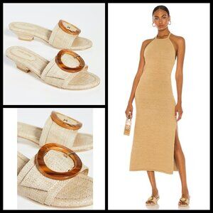 💕CULT GAIA💕 Nelly Sandal Tan Natural Raffia Open Toe Mule Low Heel 60s 39 NWT